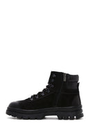 Men's Black Nubuck Leather Zippered Boots | Derimod