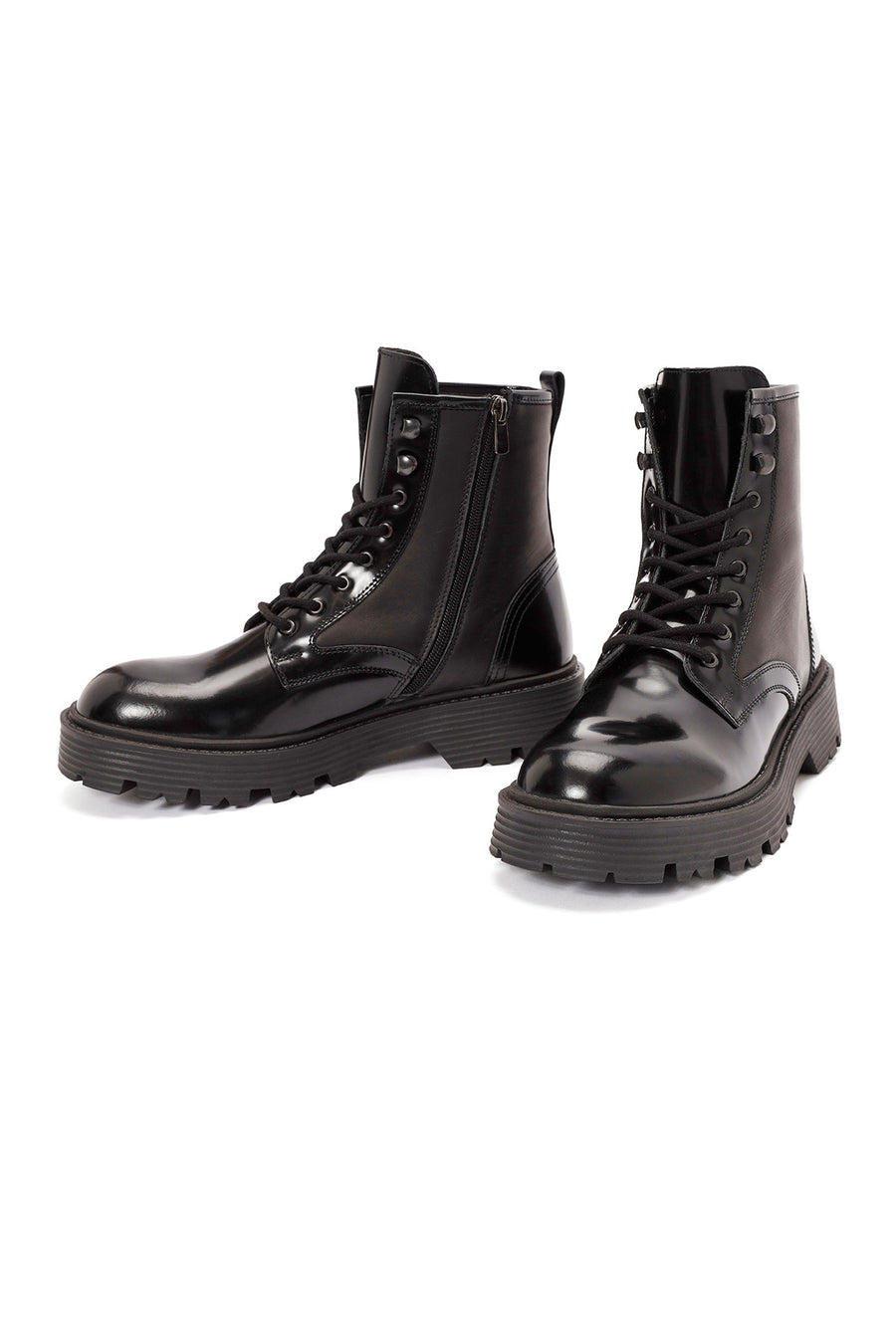 Men's Black Lace-Up Leather Combat Boots