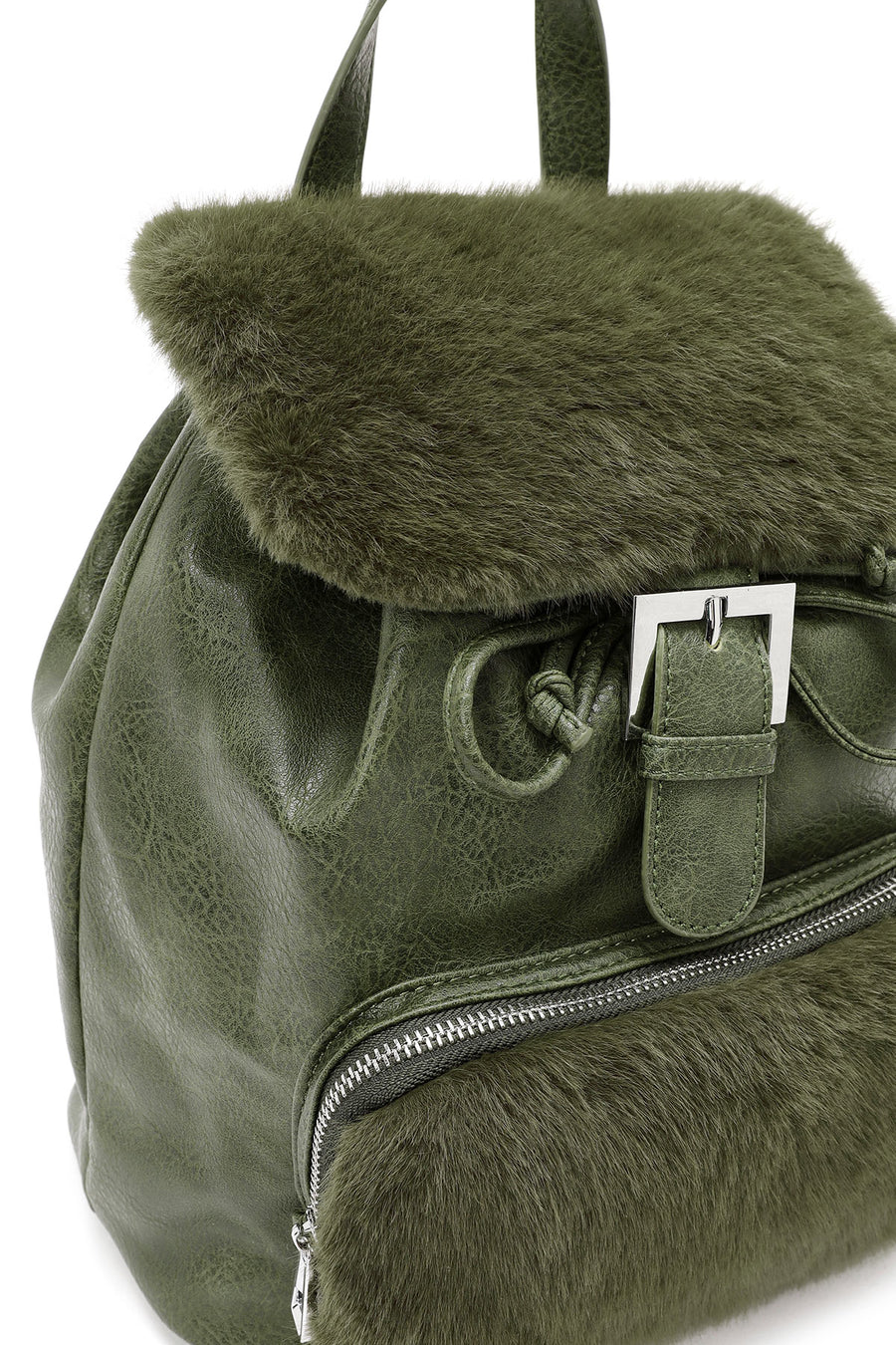 Women's Khaki Plush Detailed Backpack