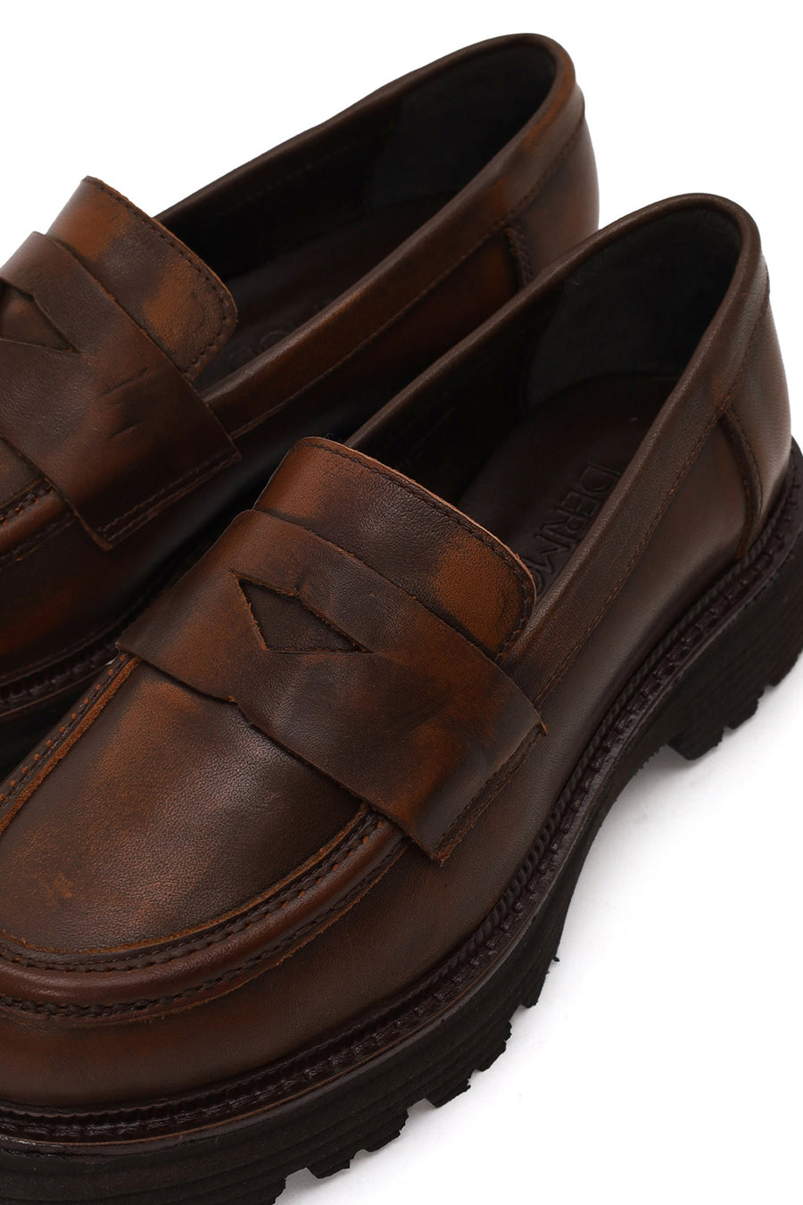 Kadın Kahverengi Kalın Tabanlı Deri Maskülen Loafer