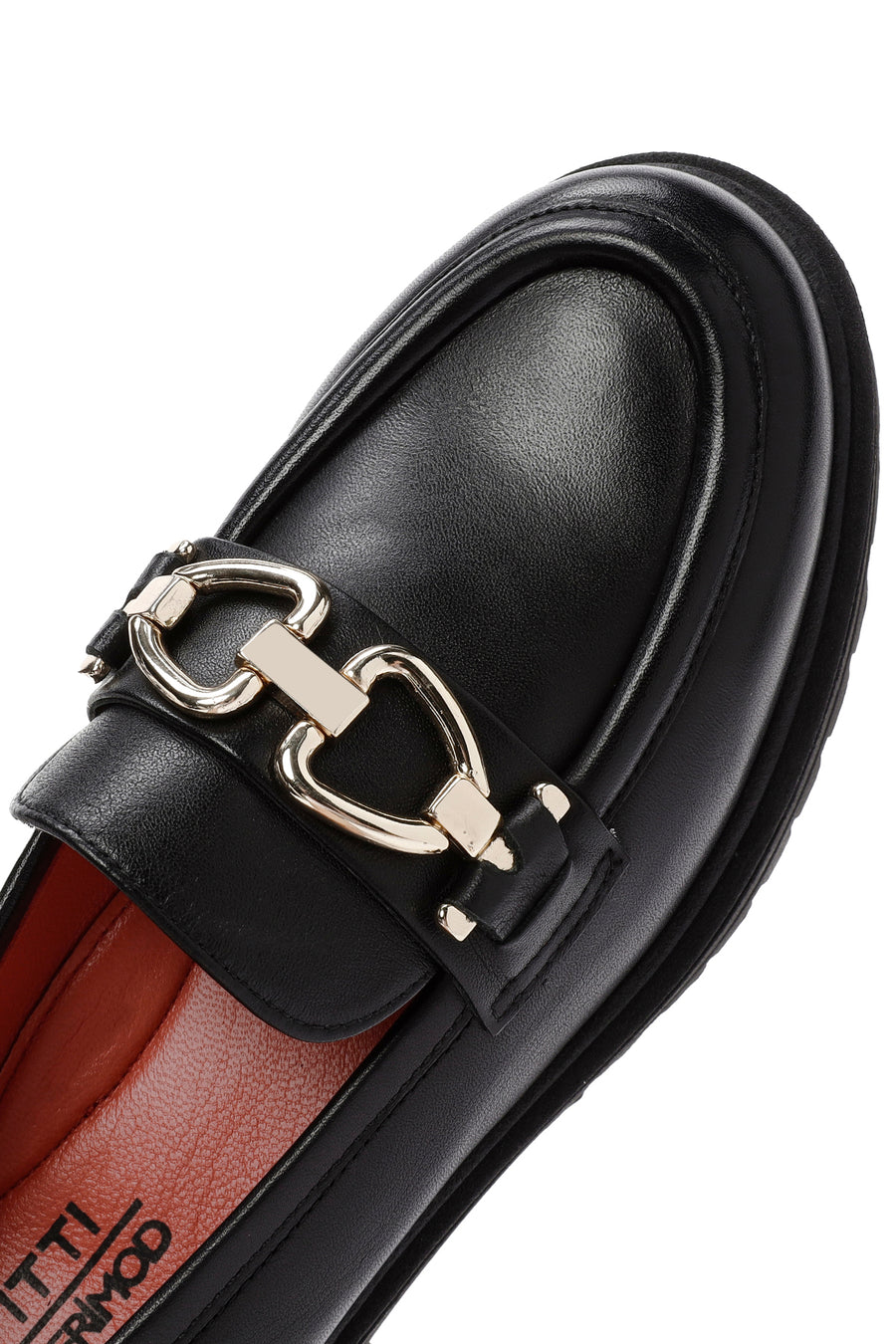 Derimod Gritti Woman Black Buckle-Detail Leather Masculine Loafer