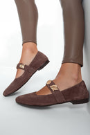 Woman Mink Buckled Suede Leather Ballet Flat | Derimod