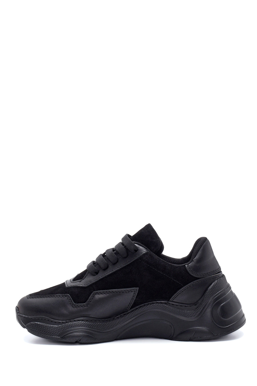 Kadın Siyah Deri Yüksek Taban Sneaker