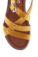 Women's Yellow Leather Flat Bodrum Sandals | Derimod