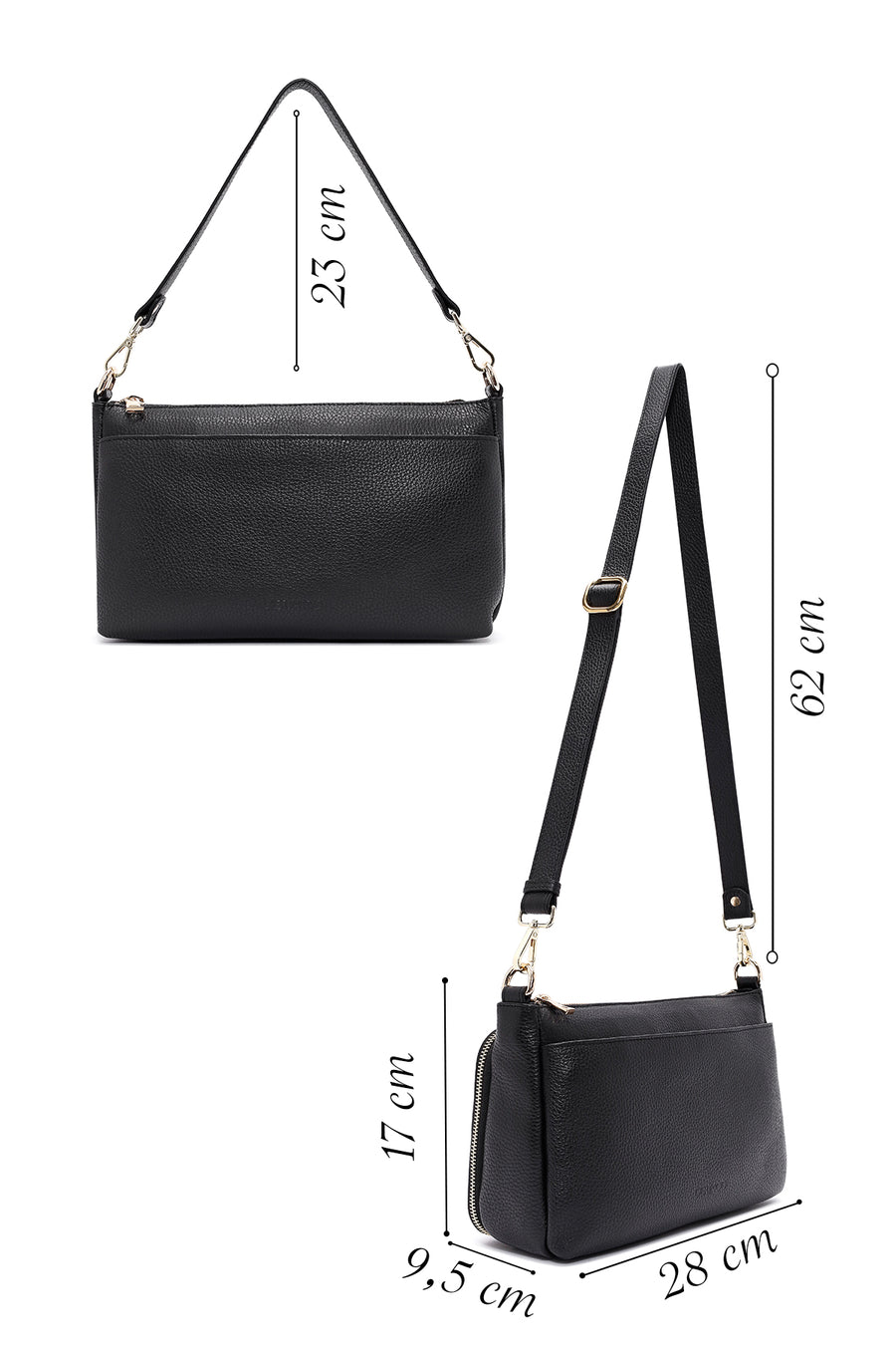 
Women's Black Long Strap Leather Shoulder Bag
