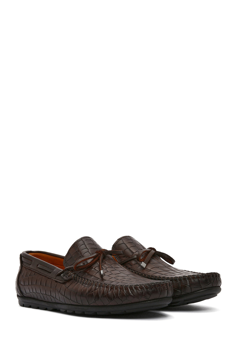 Men's Brown Crocodile Patterned Leather Casual Loafer