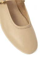 Women's Cream Buckled Leather Ballerinas | Derimod