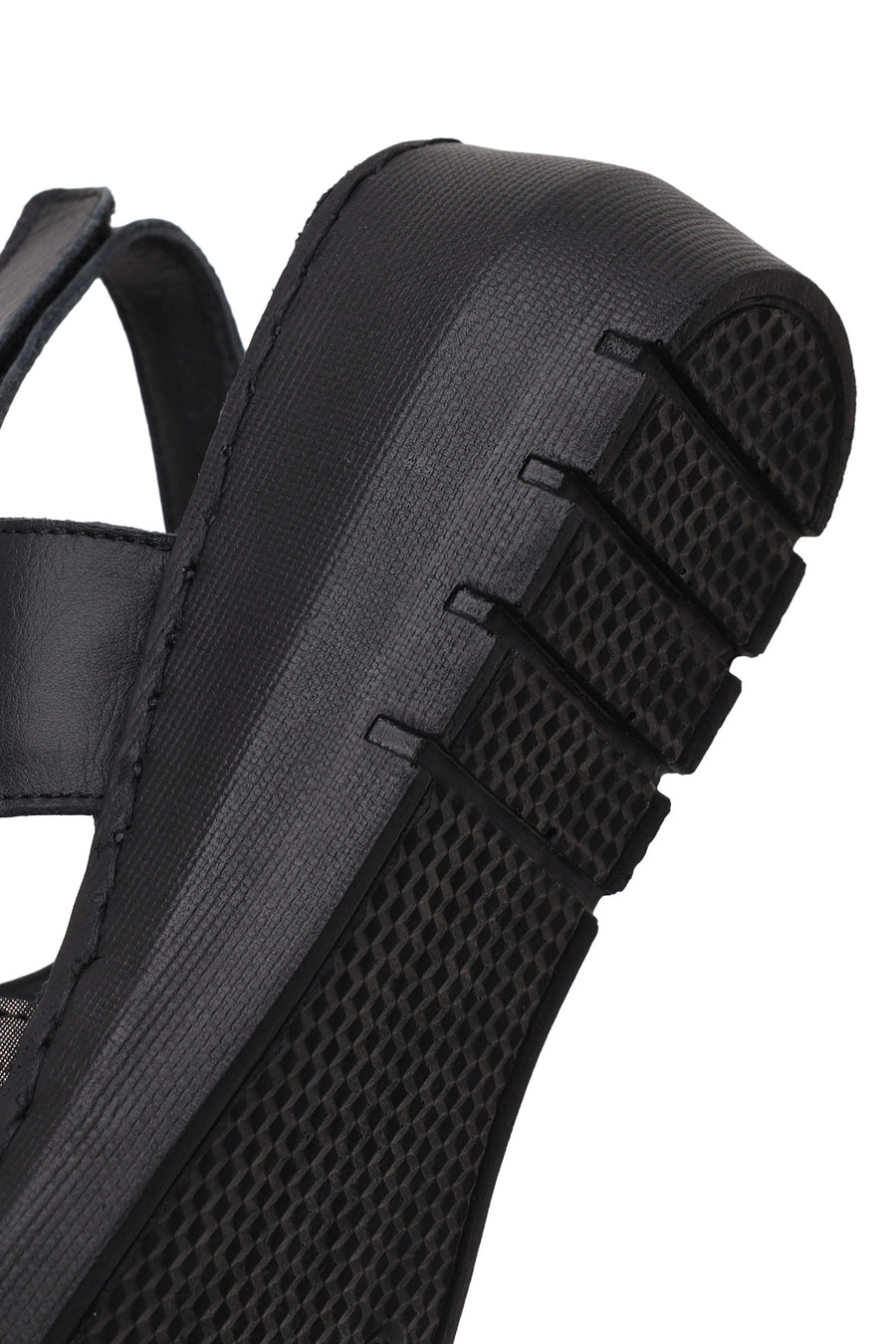 Woman Black Wedge Heel Leather Comfort Sandal