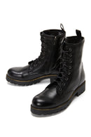 Women's Black Leather Zippered Boots | Derimod