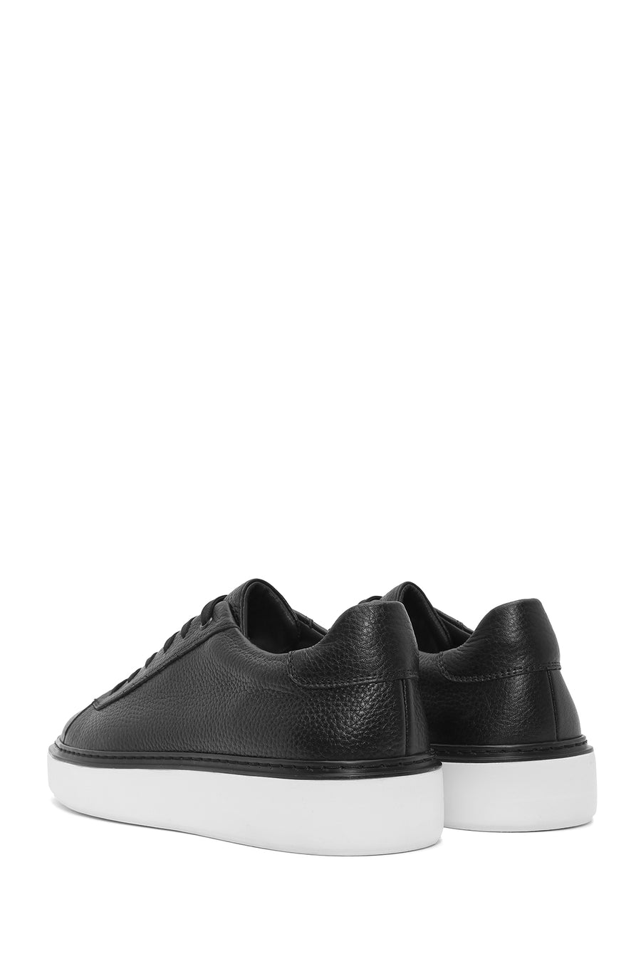 Erkek Siyah Bağcıklı Deri Sneaker