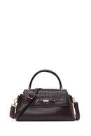 Woman Brown Long-Strap Croc-Pattern Classic Shoulder Bag | Derimod