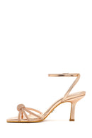 Women's Pink Ankle Buckle Stoned Thin Heel Sandals | Derimod