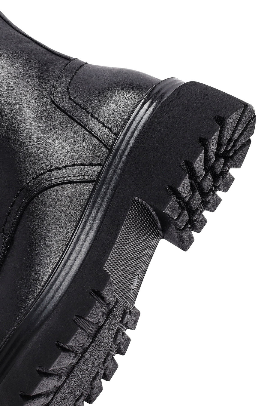 Woman Black Zip Closure Lace-Up Thick-Soled Leather Combat Boots