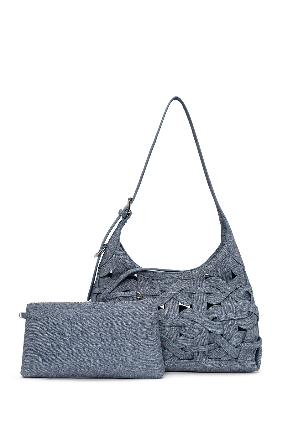 Woman Jean Blue Knitted Shoulder Bag