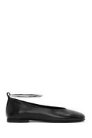 Women's Black Metal Detailed Leather Ballerinas | Derimod