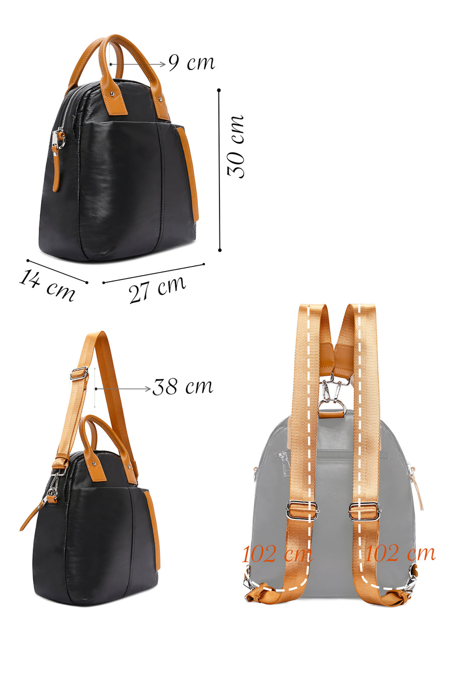 Women's Black Long Strap Backpack