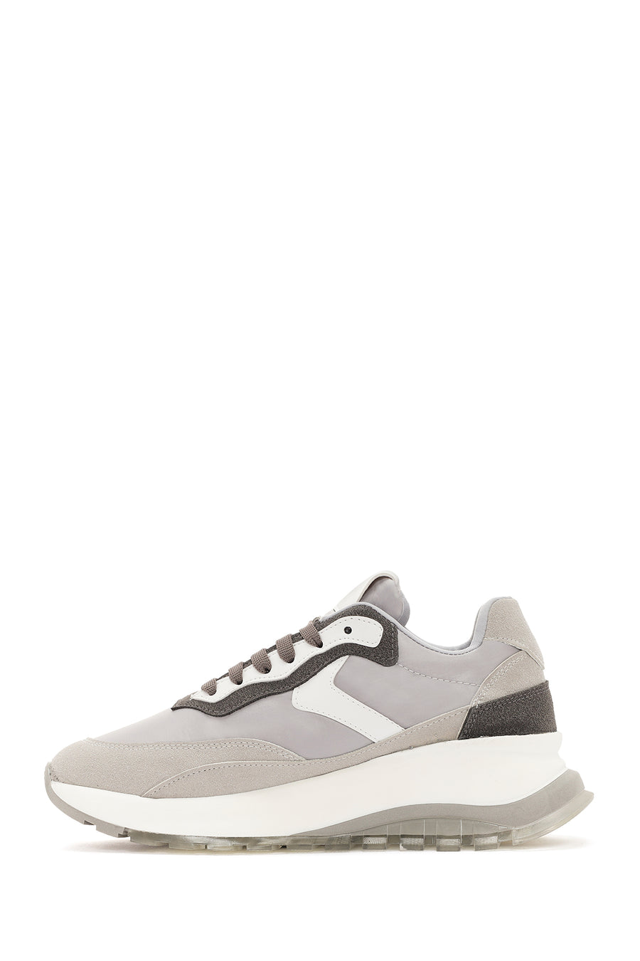 Kadın Gri Bağcıklı Kalın Tabanlı Spor Sneaker