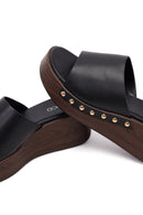 Women's Black Wedge Heeled Slippers | Derimod