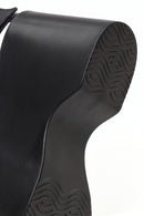 Woman Black Back Buckle Wedge Heel Leather Sandals | Derimod