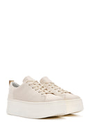 Women's Beige Thick Sole Lace Up Leather Sneaker | Derimod