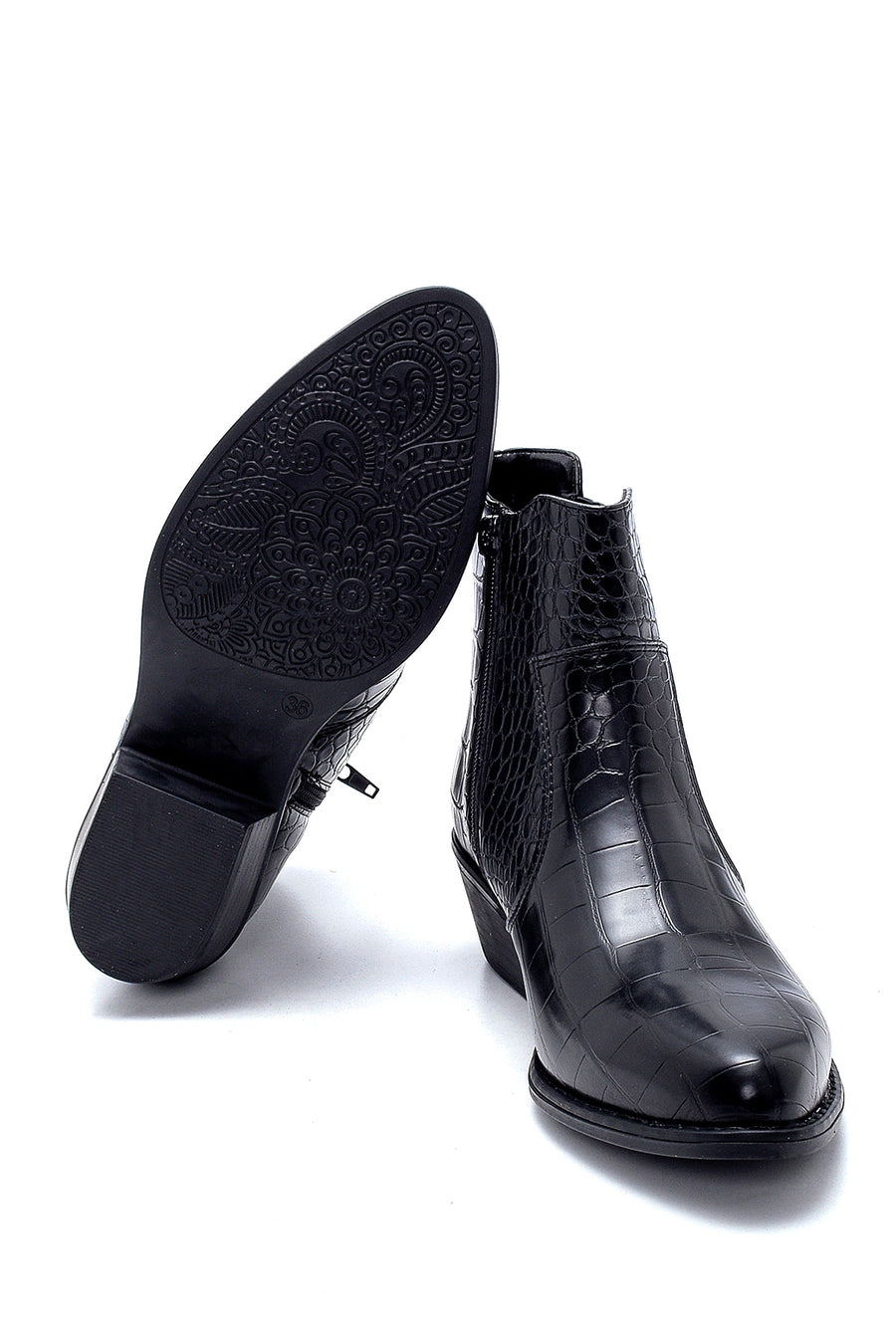Women's Crocodile Patterned Heeled Boots