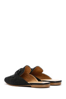 Women's Black Straw Leather Slippers | Derimod