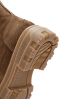 Women's Tan Thick Soled Zippered Suede Leather Boots | Derimod