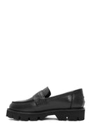 Women's Black Stone Detailed Leather Masculine Loafer | Derimod