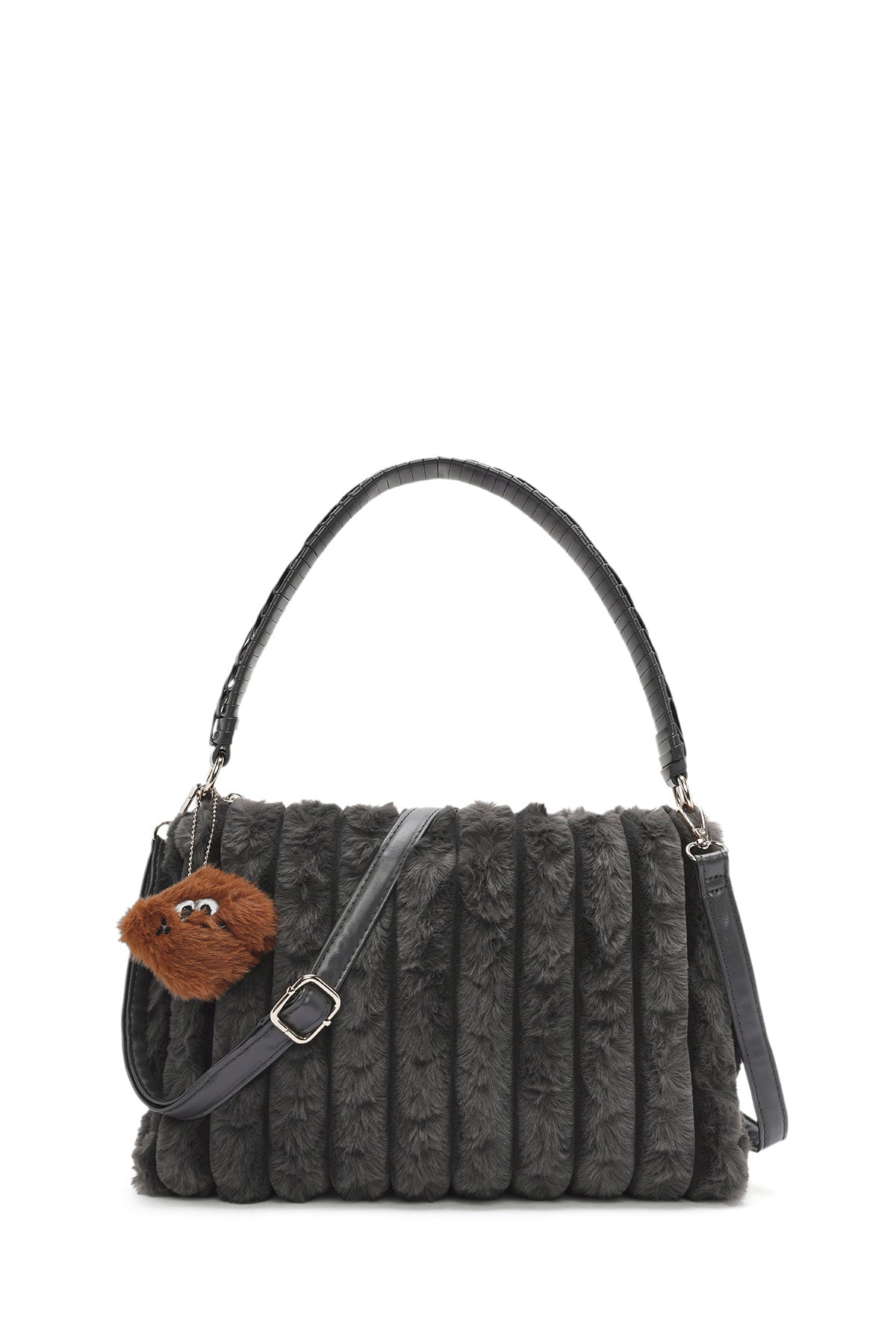 Women's Gray Accessory Detailed Plush Shoulder Bag 24WBD2668PH | Derimod