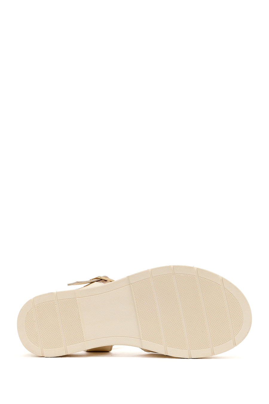 Woman Cream Ankle-Buckle Wedge Leather Sandals