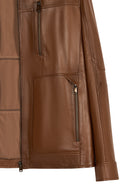 Frank Male Brown Mandarin Collar Leather Jacket | Derimod