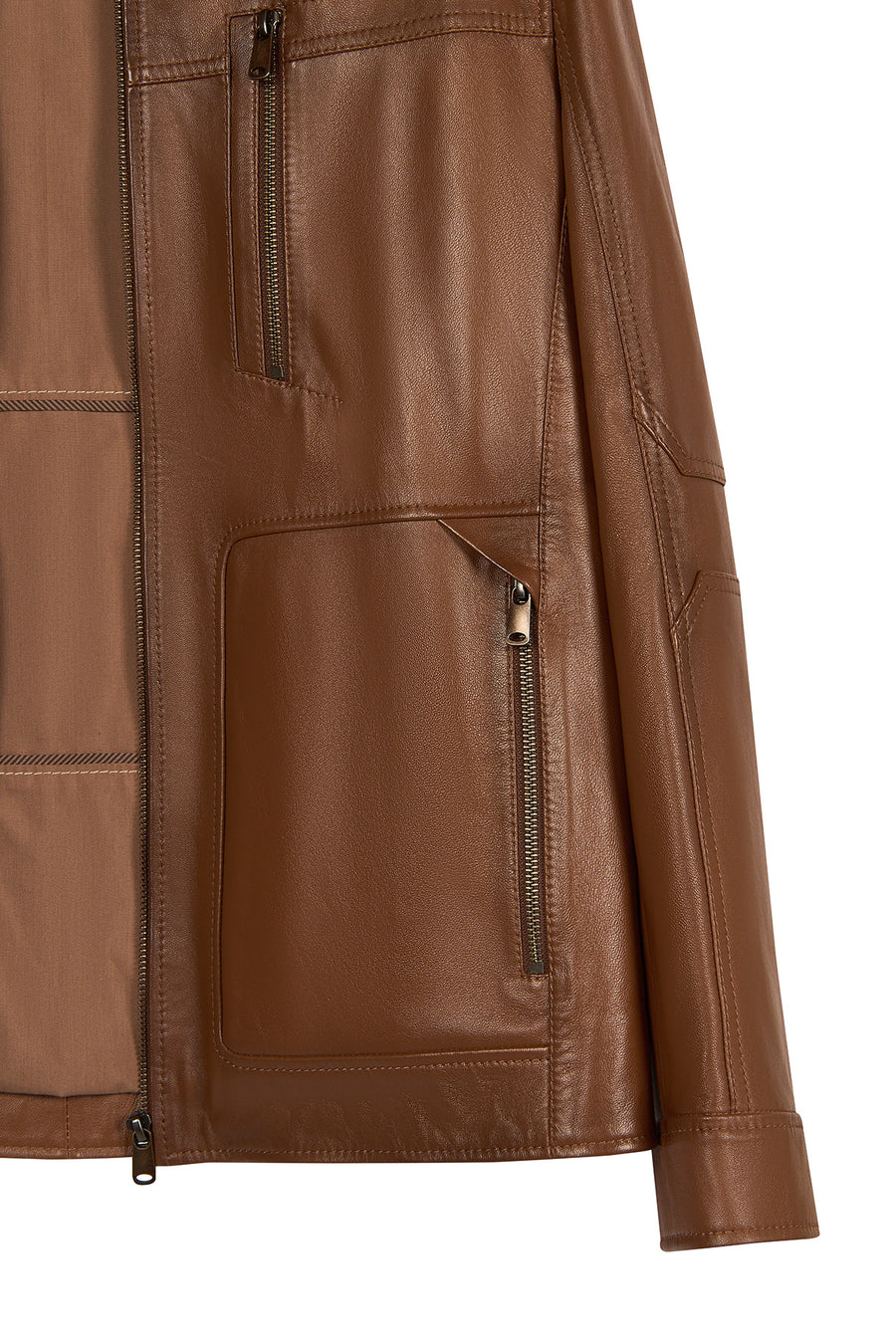 Frank Male Brown Mandarin Collar Leather Jacket