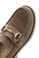 Women's Beige Thick-Soled Accessory Suede Leather Masculine Loafer | Derimod