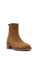 Women's Brown Zippered Thick Heel Suede Leather Boots | Derimod