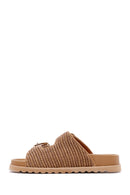 Women's Tan Double Buckle Straw Slippers | Derimod