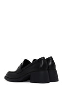 Women's Black Thick Heeled Leather Masculine Loafer | Derimod