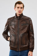 Felix Men's Brown Leather Jacket | Derimod