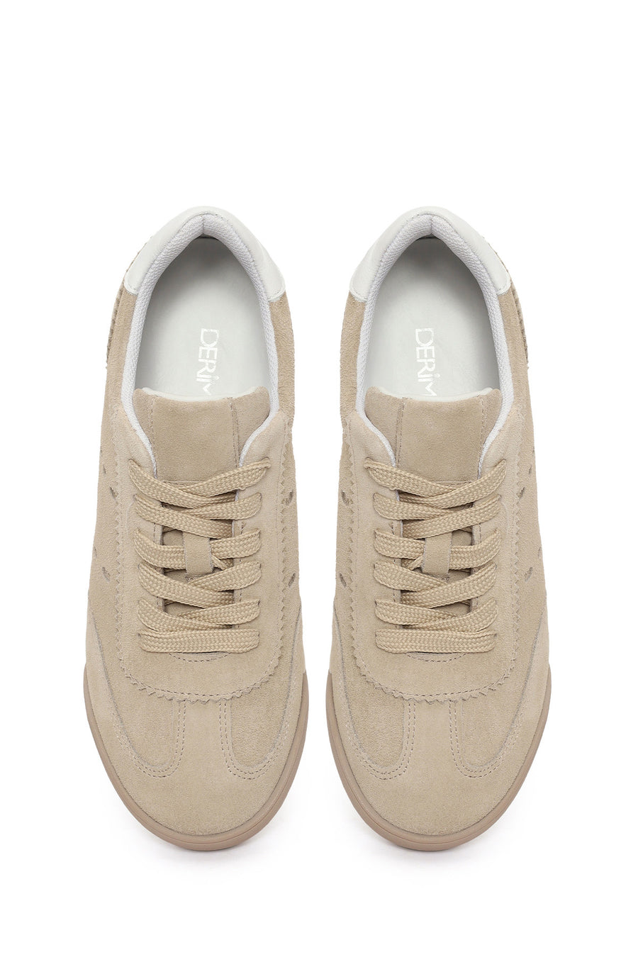 Women's Beige Lace-Up Suede Leather Sneaker