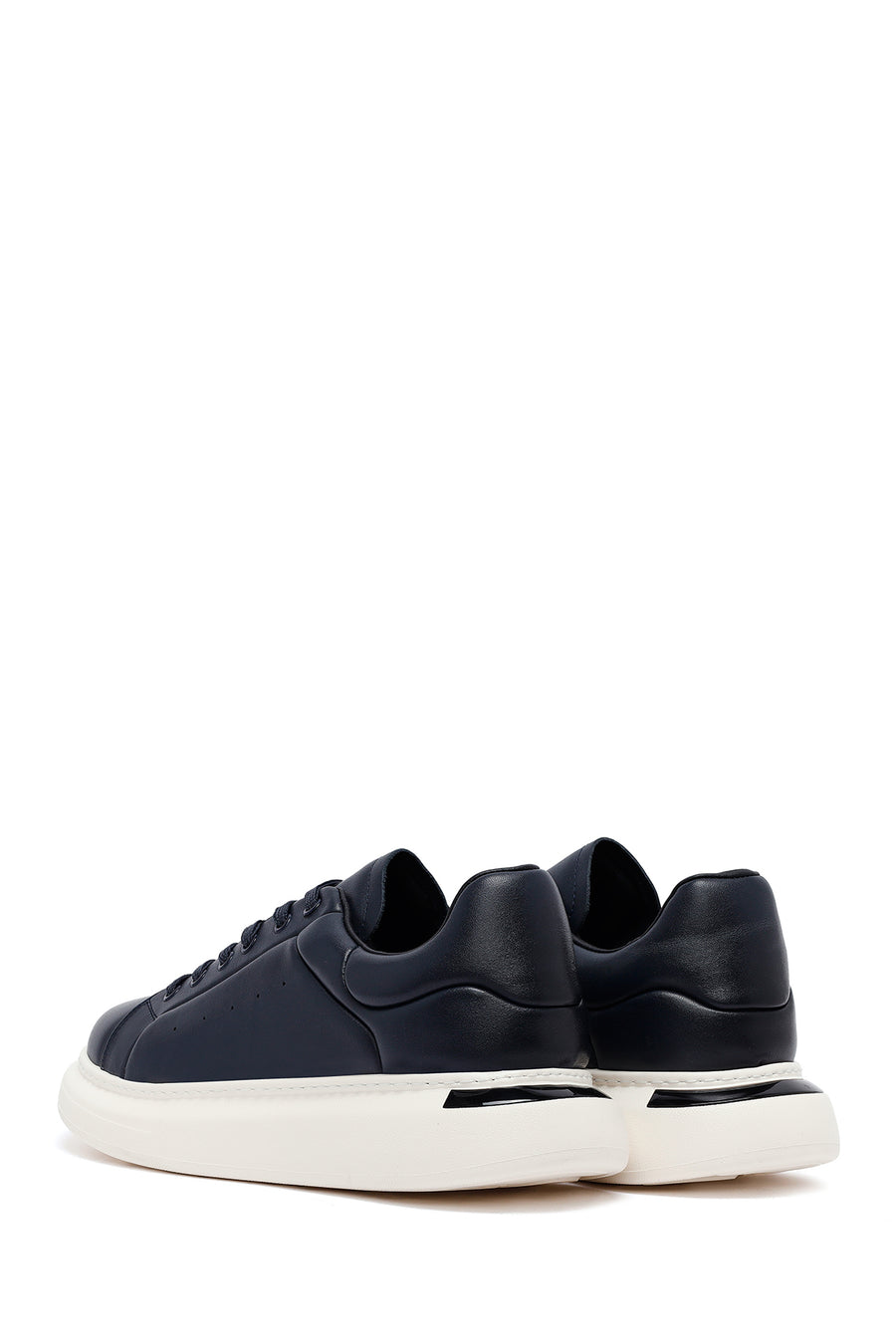 Men's Navy Blue Lace-Up Thick-Soled Leather Sneakers
