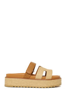 Woman Beige Strappy Thick-Soled Slipper | Derimod