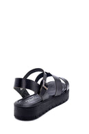 Women's Black Leather Flat Sandals | Derimod