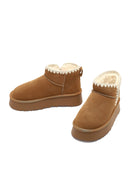 Woman Camel Suede Teddy Boots | Derimod