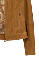 Kylie Woman Camel Mandarin Collar Short Suede Leather Jacket | Derimod