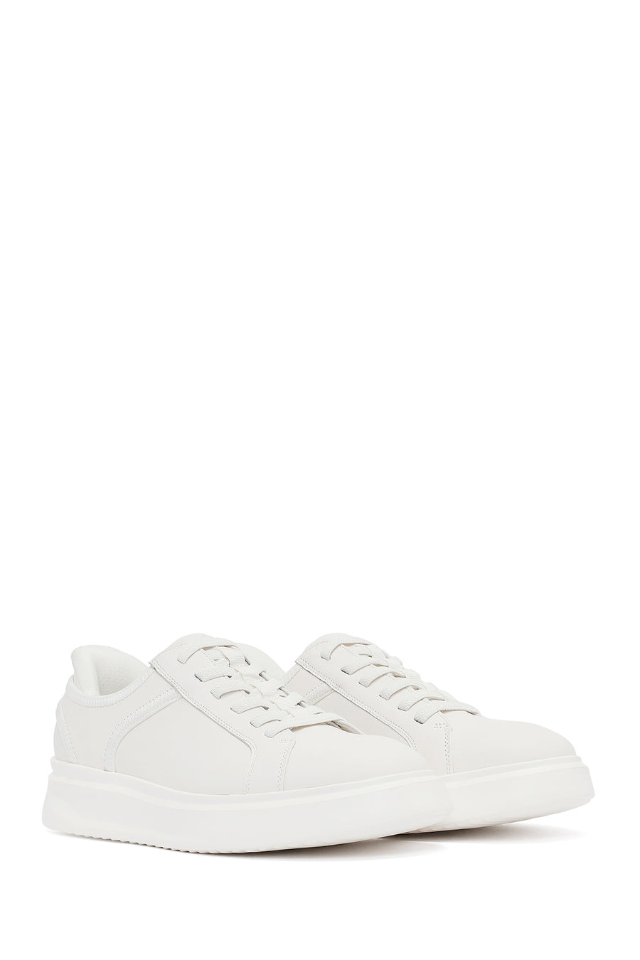 Erkek Beyaz Bağcıklı Kalın Tabanlı Deri Sneaker