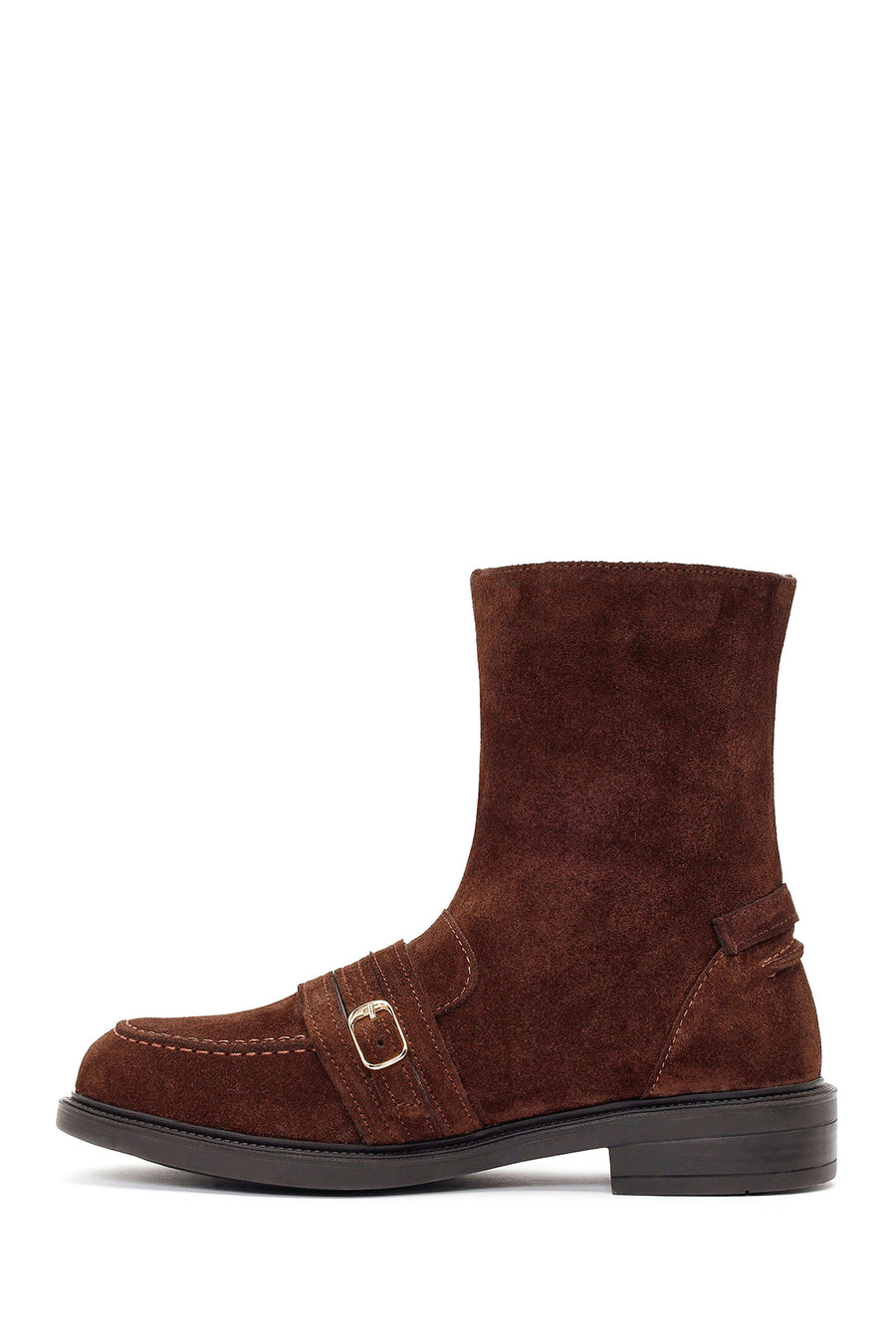 Woman Brown Buckled Suede Boots