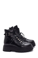 Women's Black Leather Buckle Thick Soled Boots | Derimod