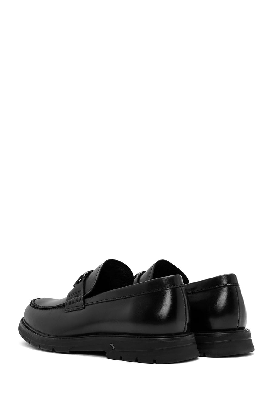 Men's Black Buckle Leather Casual Loafer