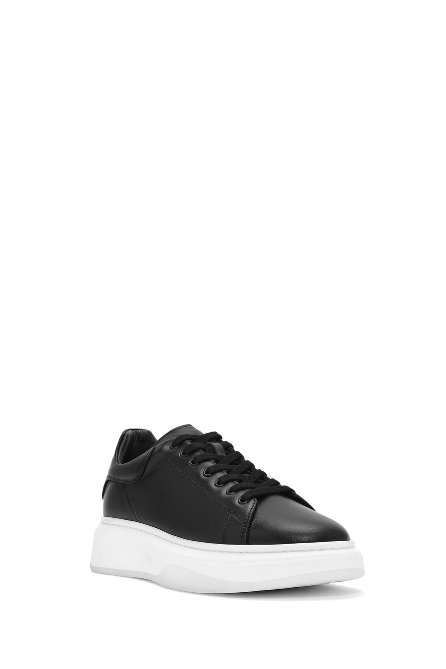 Male Black Lace-Up Thick-Soled Leather Sneaker
