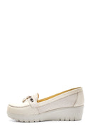 Women's Beige Leather Thick Soled Comfort Shoes | Derimod