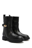 Women's Black Zippered Leather Boots | Derimod